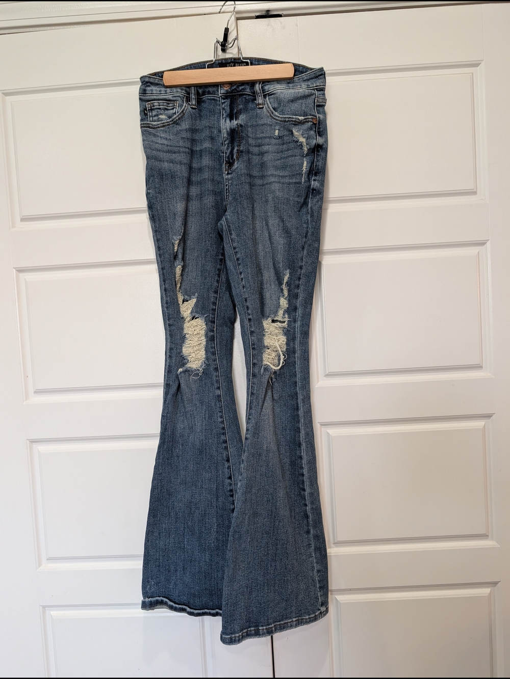 Judy Blue Distressed Dark Blue Flare Jeans